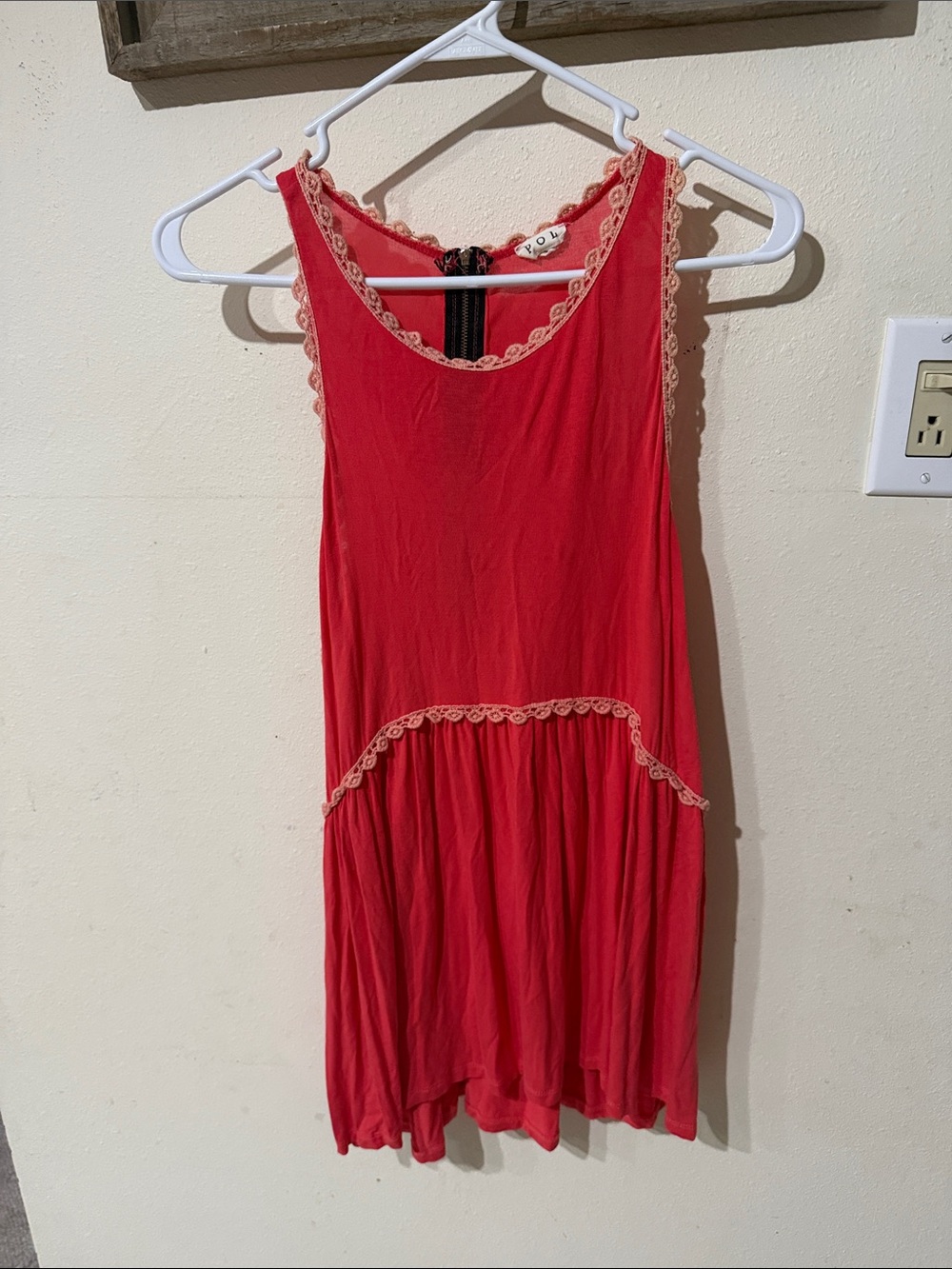 POL Coral Crochet Trim Babydoll Boho Tunic Tank Top